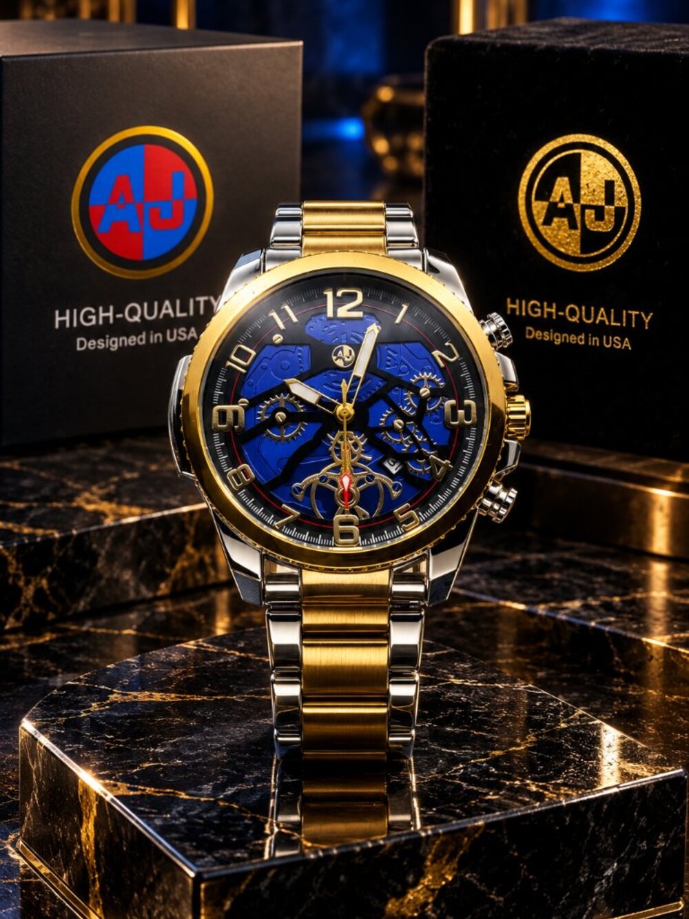 AJ Accessories Mechanical Steel Explorer Skeleton Watch - Blue